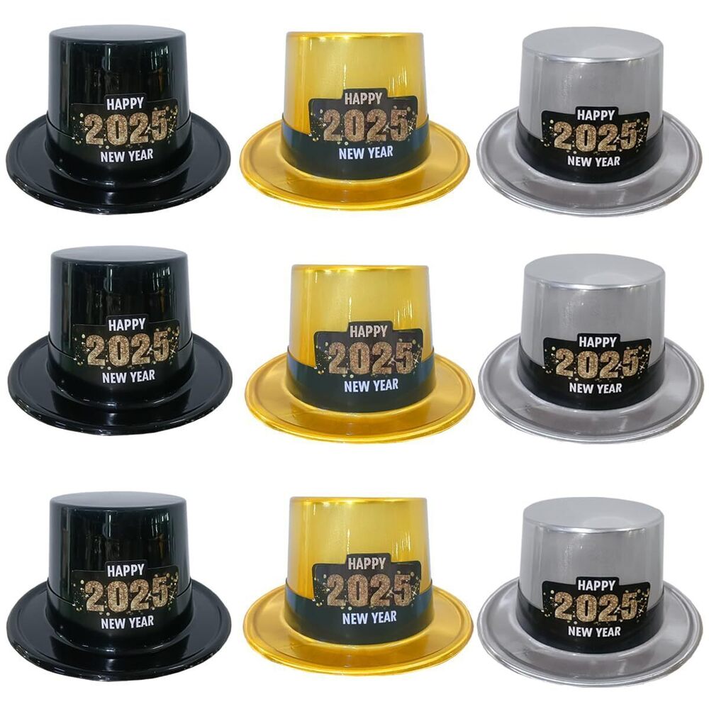 4490 New Years Eve Party Supplies 9 PCS Glitter New Year Hat Top Hat
